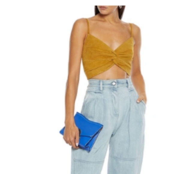 Michelle Mason Cropped Twist Suede Top in Mustard